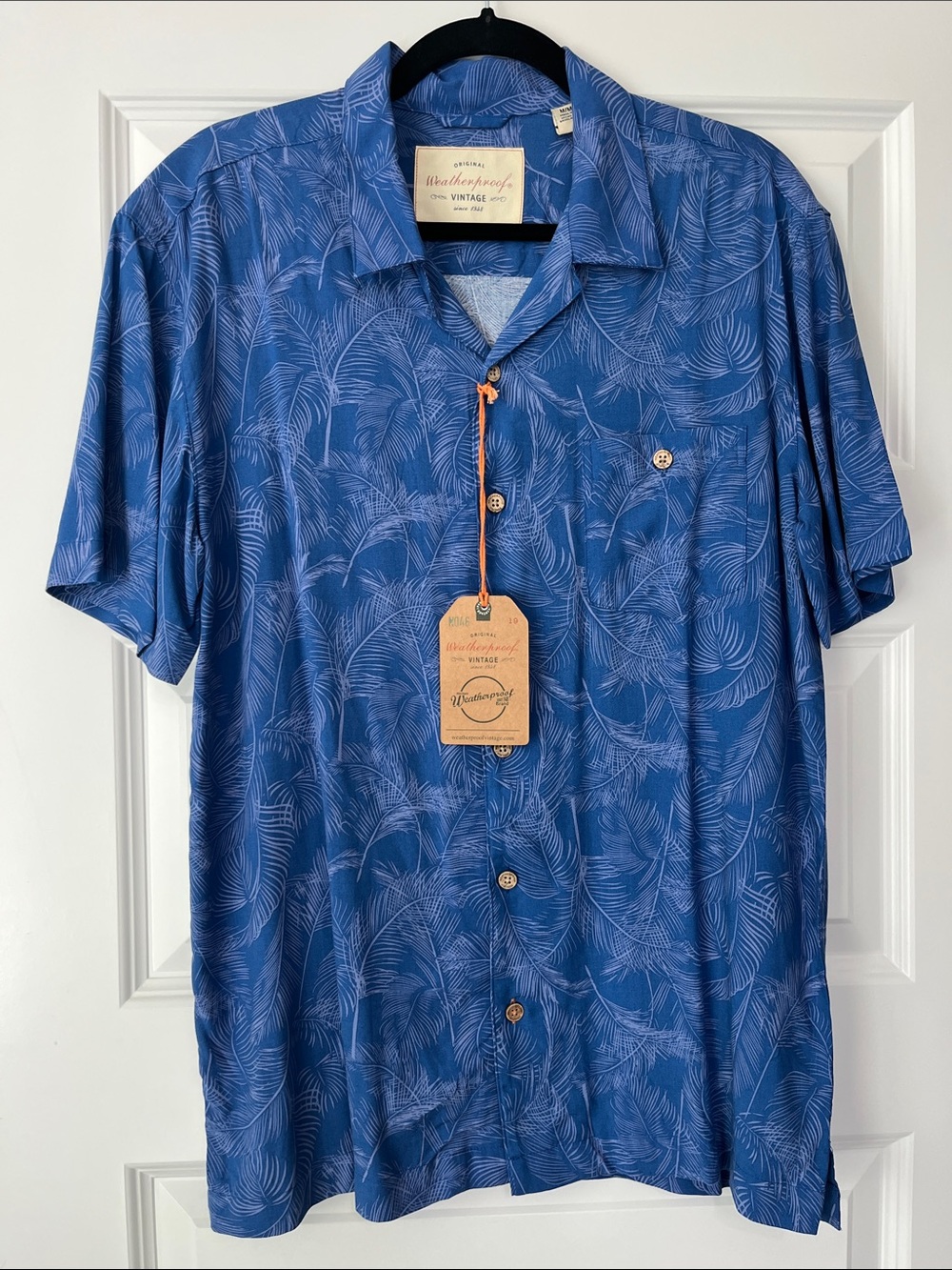 Weatherproof Blue Palm-Print Short Sleeve Button-Up Shirt